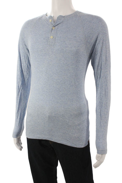 Faherty Mens Henley T-Shirt Long Sleeve Pima Cotton Solid Blue Size S