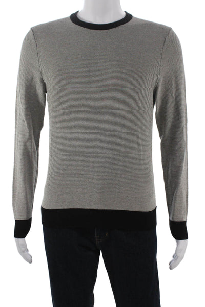 Theory Mens Pullover Crew Neck Striped Gray Cotton Long Sleeve Size S