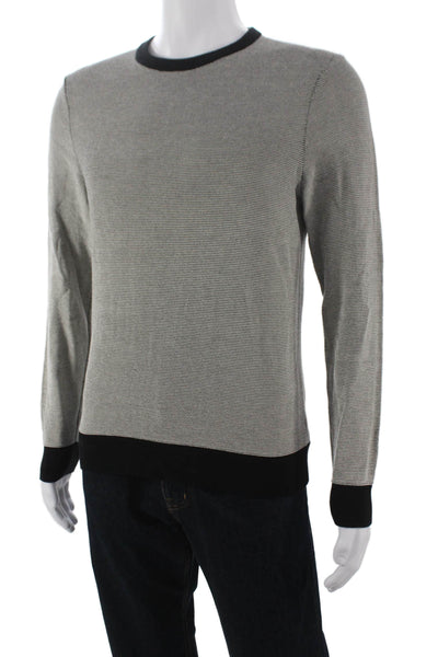 Theory Mens Pullover Crew Neck Striped Gray Cotton Long Sleeve Size S