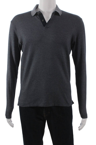 Theory Mens Polo Gray Collared Long Sleeve Pima Cotton Button Size S