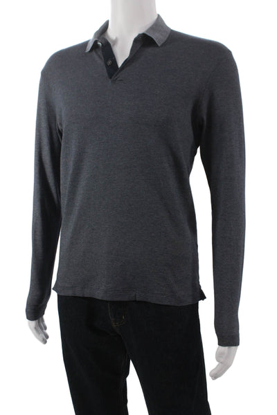 Theory Mens Polo Gray Collared Long Sleeve Pima Cotton Button Size S