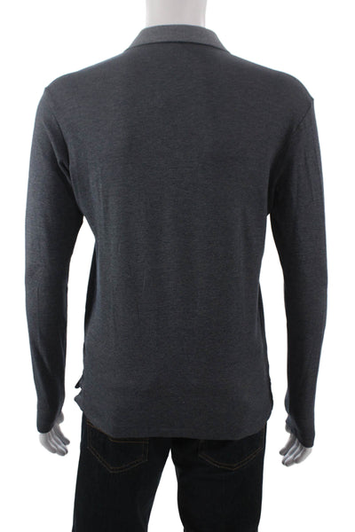 Theory Mens Polo Gray Collared Long Sleeve Pima Cotton Button Size S