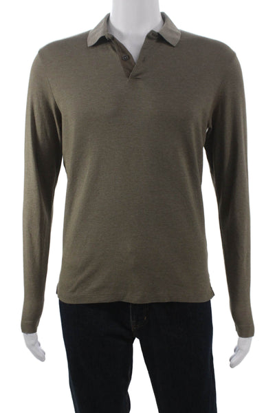 Theory Mens Green Collared Long Sleeve Pima Cotton Top Button Size S