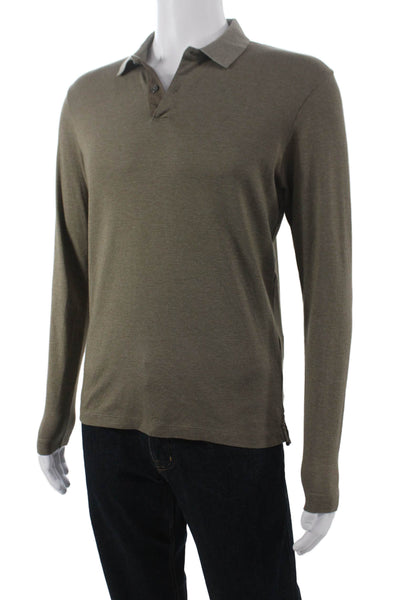 Theory Mens Green Collared Long Sleeve Pima Cotton Top Button Size S
