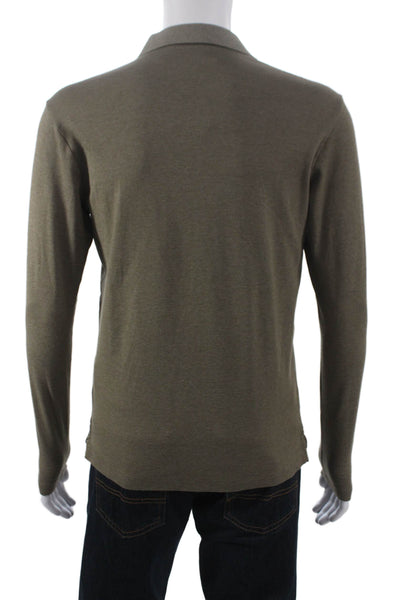 Theory Mens Green Collared Long Sleeve Pima Cotton Top Button Size S