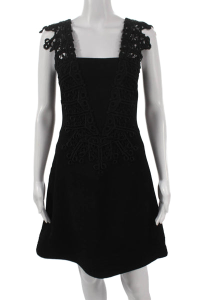 Rose-Ann Women A-Line Black Sleeveless Square Neck Short Viscose Dress Size M