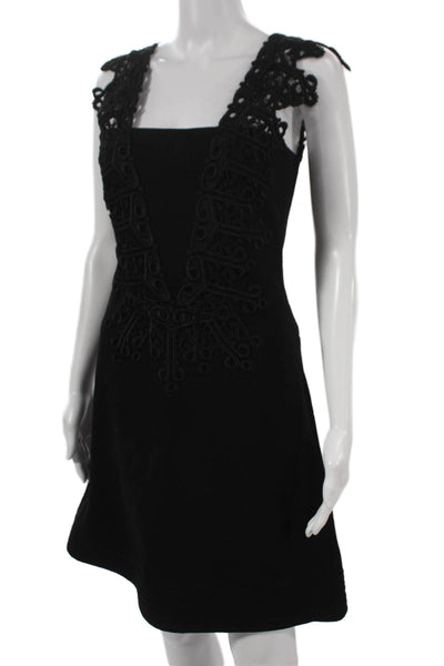 Rose-Ann Women A-Line Black Sleeveless Square Neck Short Viscose Dress Size M