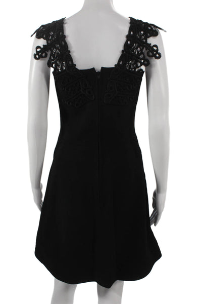 Rose-Ann Women A-Line Black Sleeveless Square Neck Short Viscose Dress Size M