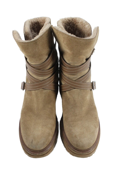 Gianvito Rossi Womens Suede Strappy Combat Boot Beige Size 38 8