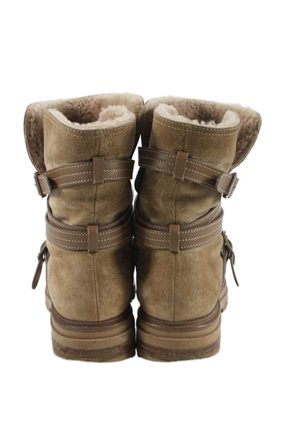 Gianvito Rossi Womens Suede Strappy Combat Boot Beige Size 38 8