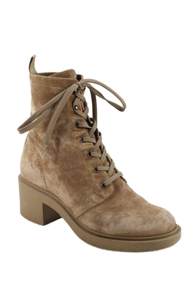 Gianvito Rossi Womens Suede Lace Up Heeled Boots Beige Size 39.5 9.5