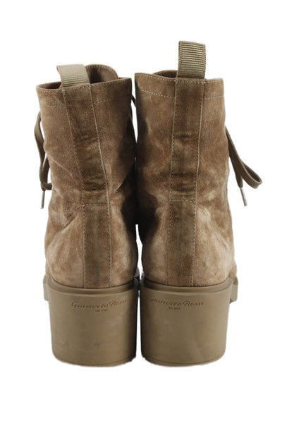 Gianvito Rossi Womens Suede Lace Up Heeled Boots Beige Size 39.5 9.5