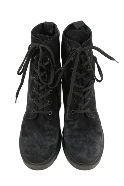 Gianvito Rossi Womens Suede Lace Up Heeled Boots Black Size 39.5 9.5