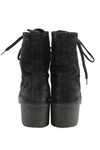 Gianvito Rossi Womens Suede Lace Up Heeled Boots Black Size 39.5 9.5