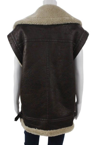 We The Free Womens Brown Polyurethane Bomber Vest Zip Sleeveless Size S