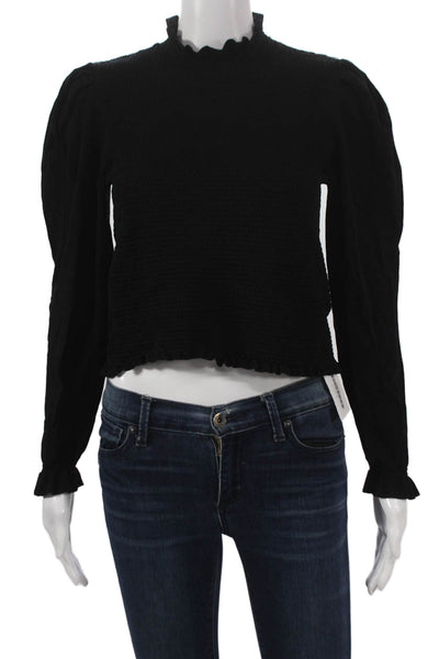 Catherine Malandrino Womens Black Cropped High Neck Long Sleeve Blouse Size XL