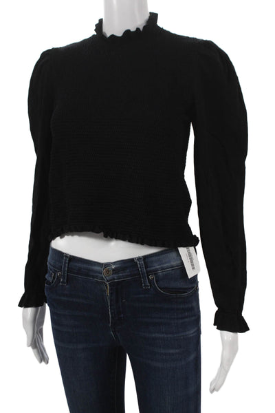 Catherine Malandrino Womens Black Cropped High Neck Long Sleeve Blouse Size XL