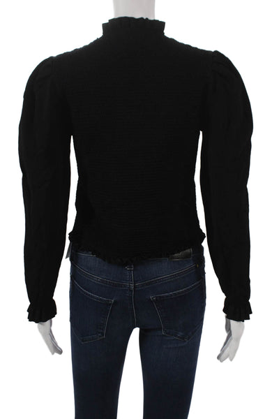 Catherine Malandrino Womens Black Cropped High Neck Long Sleeve Blouse Size XL