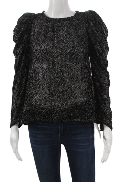 Ba&Sh Women Silk Polka Dot Blouse Long Sleeve Round Neck Hook & Eye Size 4