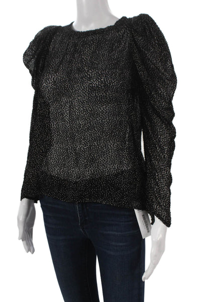 Ba&Sh Women Silk Polka Dot Blouse Long Sleeve Round Neck Hook & Eye Size 4