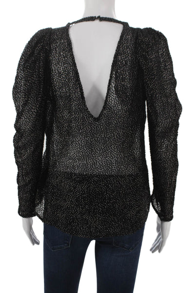 Ba&Sh Women Silk Polka Dot Blouse Long Sleeve Round Neck Hook & Eye Size 4