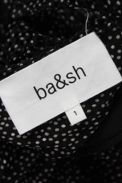 Ba&Sh Women Silk Polka Dot Blouse Long Sleeve Round Neck Hook & Eye Size 4