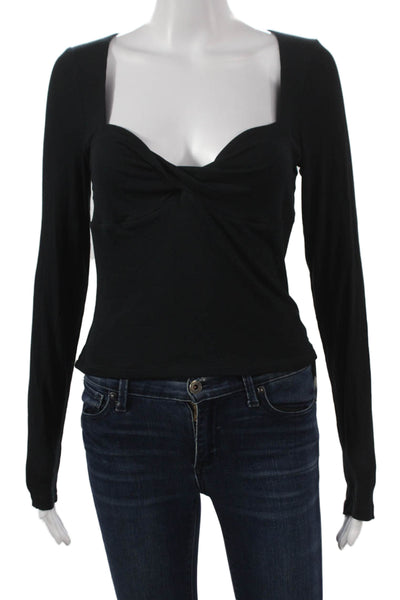 Sunday Best Women Basic Black Square Neck Long Sleeve T-Shirt Size L