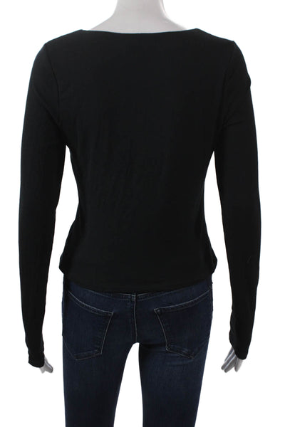 Sunday Best Women Basic Black Square Neck Long Sleeve T-Shirt Size L