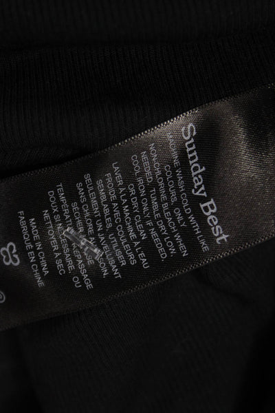 Sunday Best Women Basic Black Square Neck Long Sleeve T-Shirt Size L