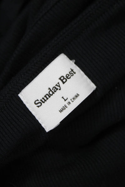 Sunday Best Women Basic Black Square Neck Long Sleeve T-Shirt Size L