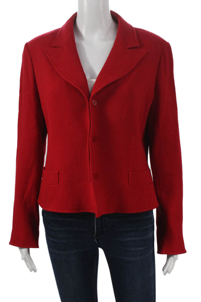 Rickie Freeman Teri Jon Women Red Wool Blazer Buttoned Long Sleeve Size 12