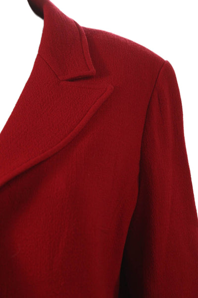 Rickie Freeman Teri Jon Women Red Wool Blazer Buttoned Long Sleeve Size 12