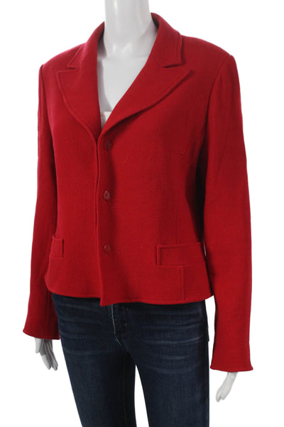 Rickie Freeman Teri Jon Women Red Wool Blazer Buttoned Long Sleeve Size 12