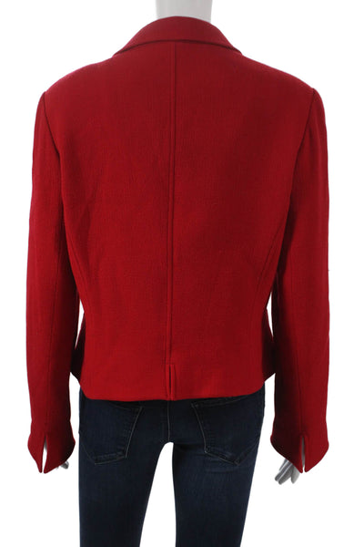 Rickie Freeman Teri Jon Women Red Wool Blazer Buttoned Long Sleeve Size 12