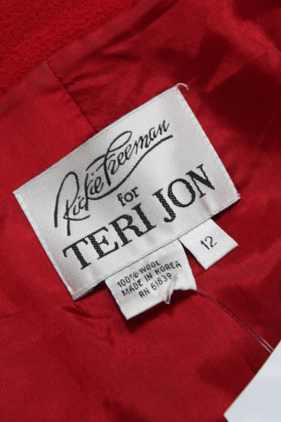 Rickie Freeman Teri Jon Women Red Wool Blazer Buttoned Long Sleeve Size 12
