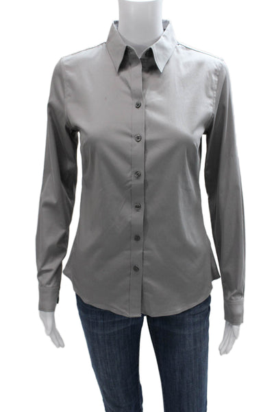 Banana Republic Womens Basic Gray Cotton Collared Long Sleeve Button-Up Size 2