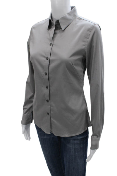Banana Republic Womens Basic Gray Cotton Collared Long Sleeve Button-Up Size 2