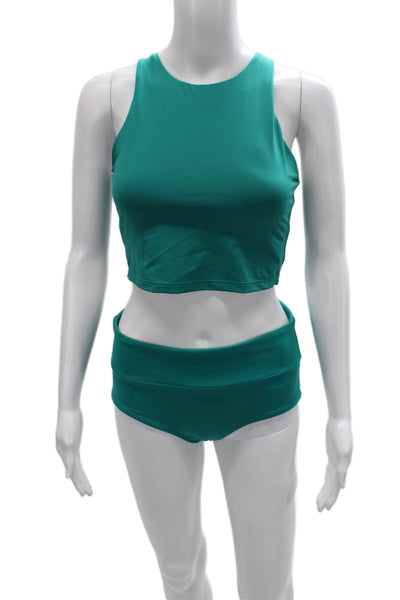 Athleta Women Green Nylon Round Neck Sleeveless Shorts Set Size S