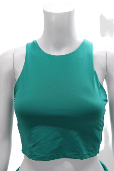 Athleta Women Green Nylon Round Neck Sleeveless Shorts Set Size S