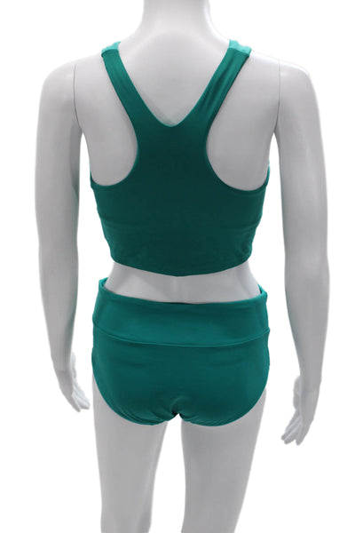 Athleta Women Green Nylon Round Neck Sleeveless Shorts Set Size S