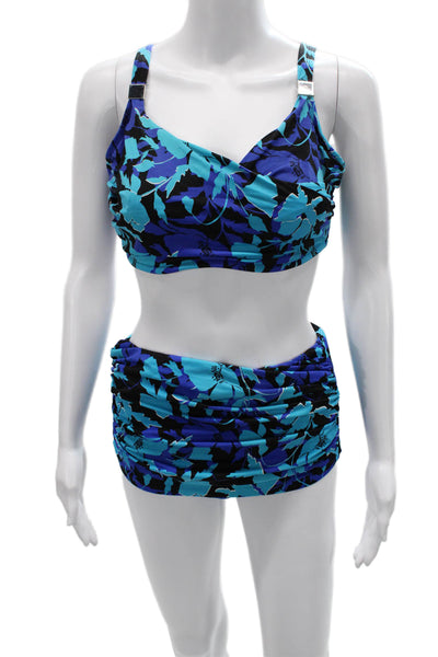 Miraclesuit Women Floral Nylon Bikini Set Blue Size 12