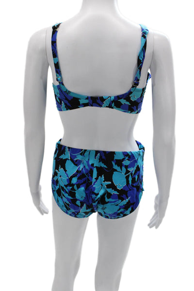 Miraclesuit Women Floral Nylon Bikini Set Blue Size 12