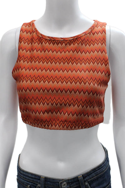 Beyond Yoga Womens Cropped Chevron Tank Orange Polyester Round Neck Size M