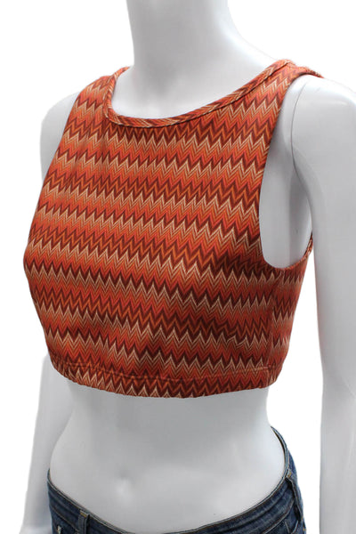 Beyond Yoga Womens Cropped Chevron Tank Orange Polyester Round Neck Size M