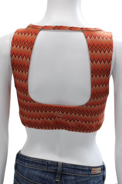Beyond Yoga Womens Cropped Chevron Tank Orange Polyester Round Neck Size M