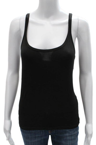 Max Mara Women Basic Cotton Tank Scoop Neck Black Size L