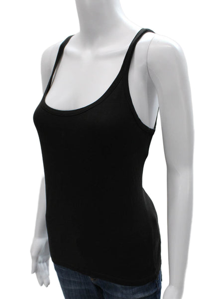 Max Mara Women Basic Cotton Tank Scoop Neck Black Size L