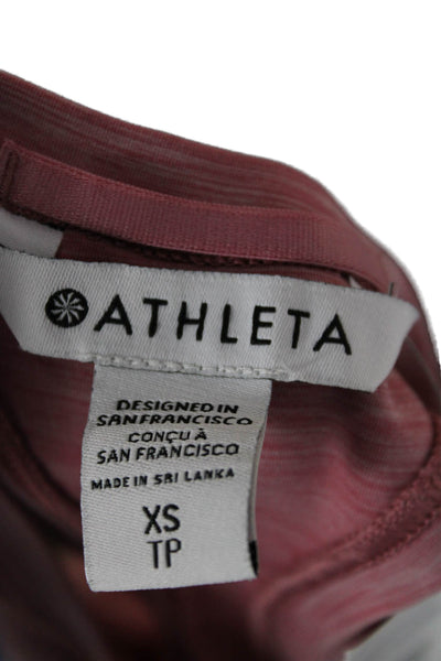 Athleta Women Pink Striped Sleeveless Tank Basic Polyester Round Neck Size XS