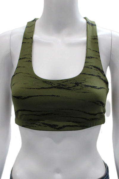 Beyond Yoga Womens Scoop Neck Stretch Knit Sports Bra Green Black Size Small