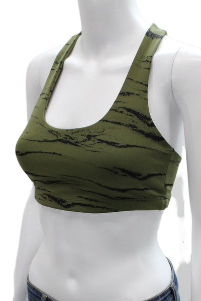 Beyond Yoga Womens Scoop Neck Stretch Knit Sports Bra Green Black Size Small